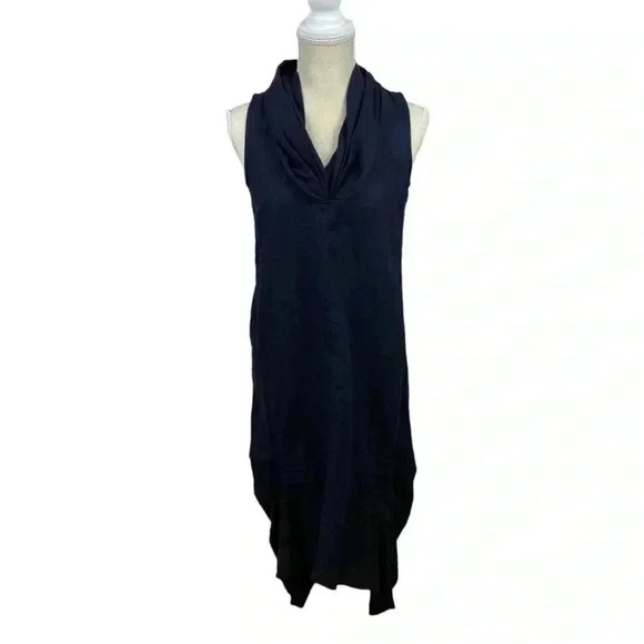 For Cynthia Dark Blue Sleeveless Linen Blend Lagonlook Dress Size XS - Picture 1 of 14